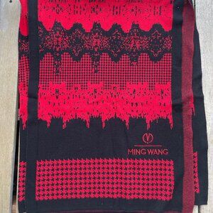 Ming Wang NYC Skyline Red/Black Mixed Pattern Wrap Sweater Poncho Cardigan - NWT